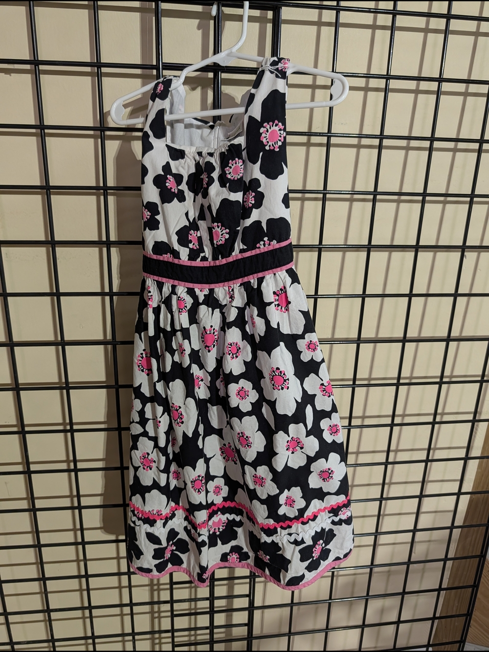 Girls Black & White Floral Dress with Pink Accents Size 8